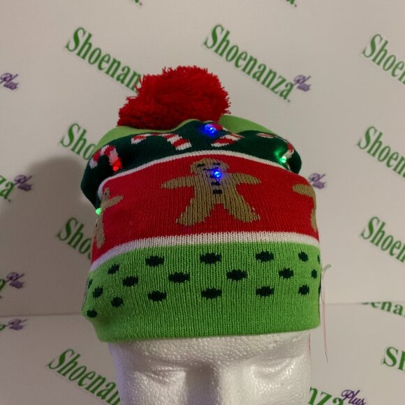 Ugly Christmas Hat Be Jolly Beanie Gingerbread Man Candy Cane Light Up Cap OSFM - Picture 1 of 8